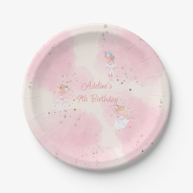 Prato De Papel Princesa Ballerina Birthday Paper Party Plates (Frente)