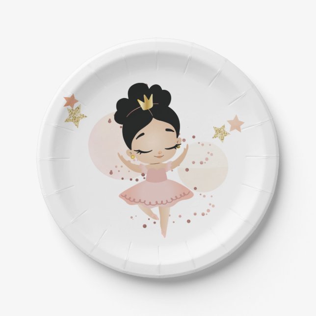 Prato De Papel Princesa Ballerina com Tiara Birthday (Frente)
