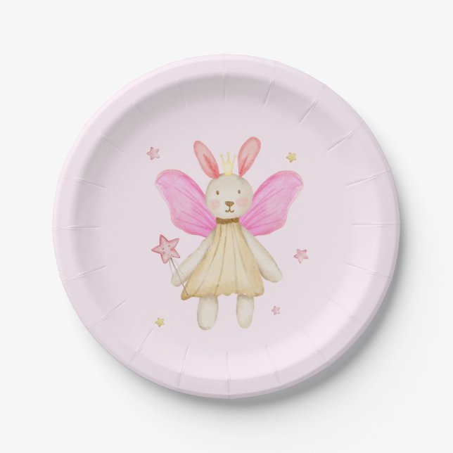 Prato De Papel Princesa Boneca Bunny Asas de Fada Aquarela  (Frente)