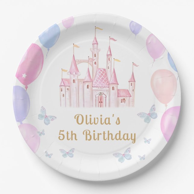 Prato De Papel Princesa Castle Girl Birthday Plate (Frente)