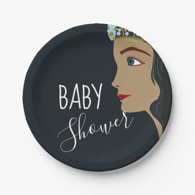 Prato De Papel Princesa Chá de fraldas Azul (Frente)