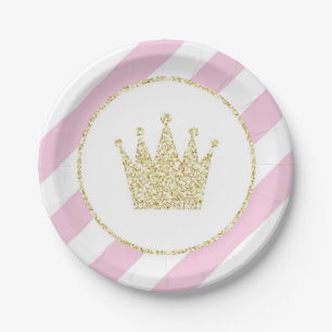Prato De Papel Princesa cor-de-rosa e Dourado Coroa Partido Placa