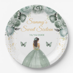 Prato De Papel Princesa de Cabelo Castanho Verde Salvia Sweet Six