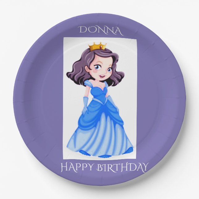 Prato De Papel Princesa feliz aniversário personalizada. (Frente)