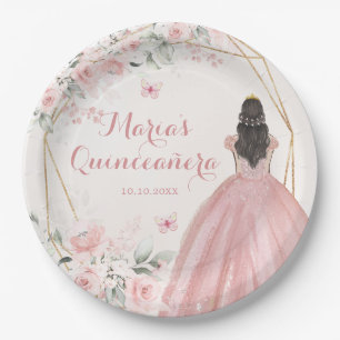 Prato De Papel Princesa Floral Geométrica Rosa Esbranquiçada 15 A