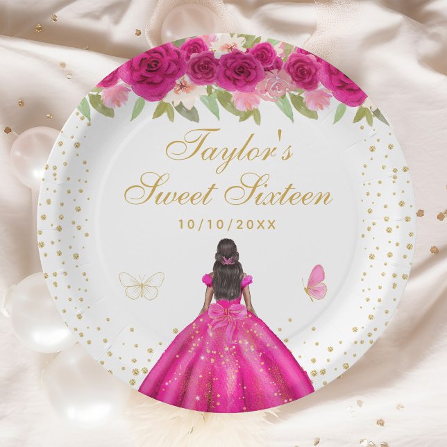 Prato De Papel Princesa Negra Amarela Rosa Quente, Princesa Doce  (Criador carregado)