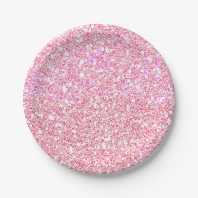 Prato De Papel Princesa Pink Glitter Party Personalizada (Frente)