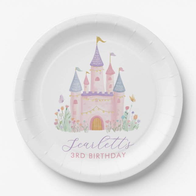 Prato De Papel Princess Birthday Enchanted Castle Girls Party (Frente)