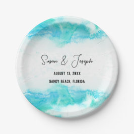 Prato De Papel Programa de Casamento de Praia Ondas Azuis