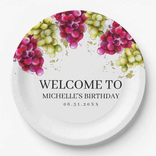 Prato De Papel Provando de vinho de uvas (Frente)