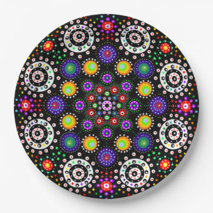 Prato De Papel Psychedelic Dot Mandala