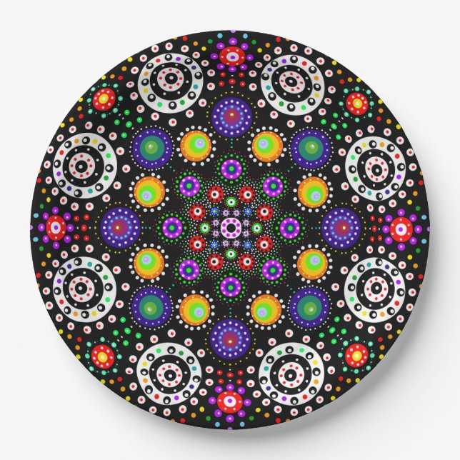 Prato De Papel Psychedelic Dot Mandala (Frente)