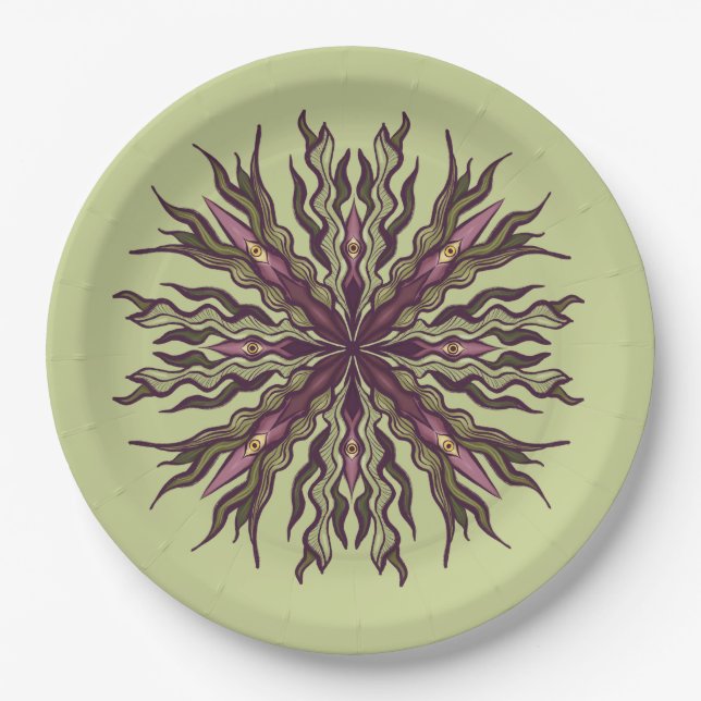 Prato De Papel Psychedelic Eye Plant - Surreal Botanical Mandala (Frente)