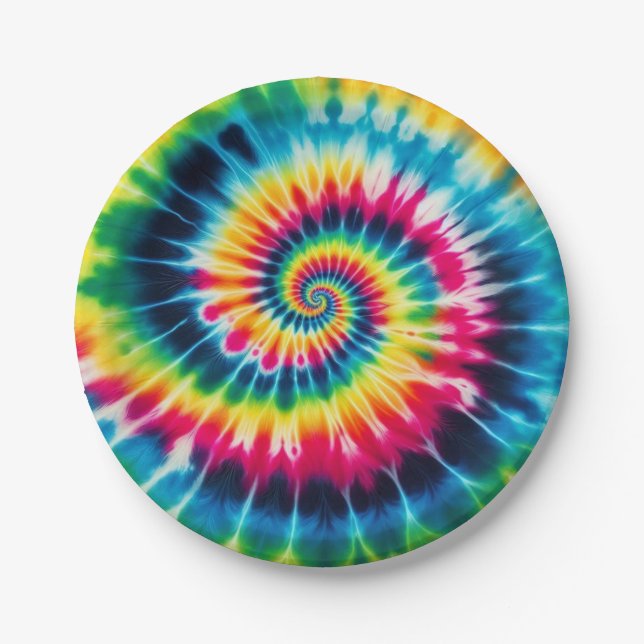 Prato De Papel Psychedelic Rainbow Tie-Dye Retro Paper Plates (Frente)