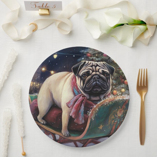 Prato De Papel Pug Christmas Fesason Season (Casamento)