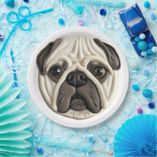 Prato De Papel Pug Dog 3D Inspirado