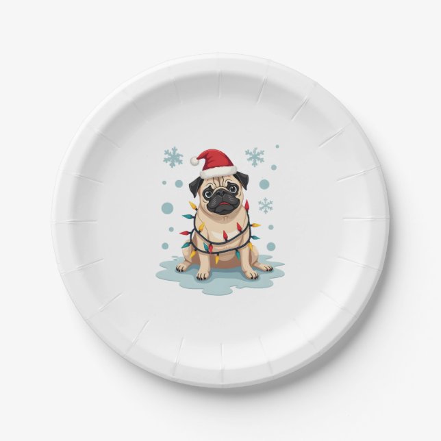 Prato De Papel Pug Dog Christmas Men Women (Frente)