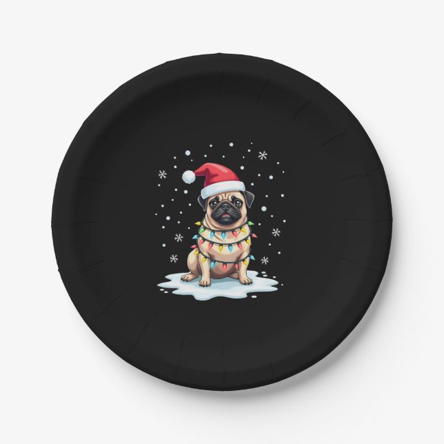 Prato De Papel Pug Dog Christmas Men Women (1) (Frente)