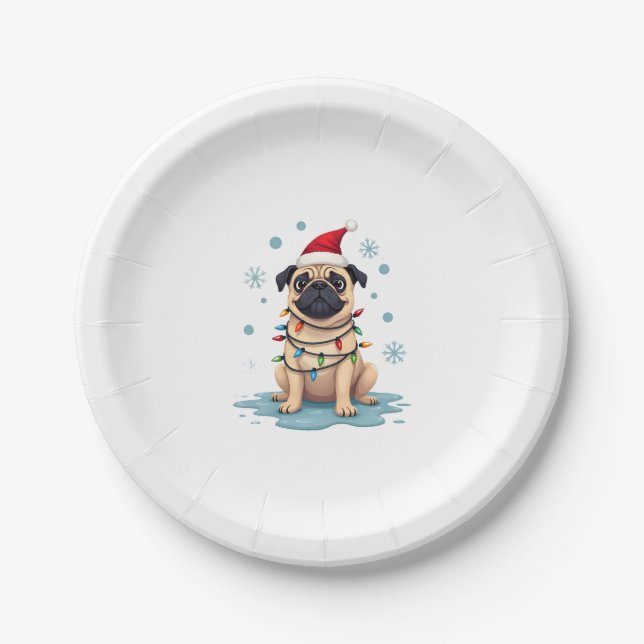 Prato De Papel Pug Dog Christmas Men Women (1) (Frente)