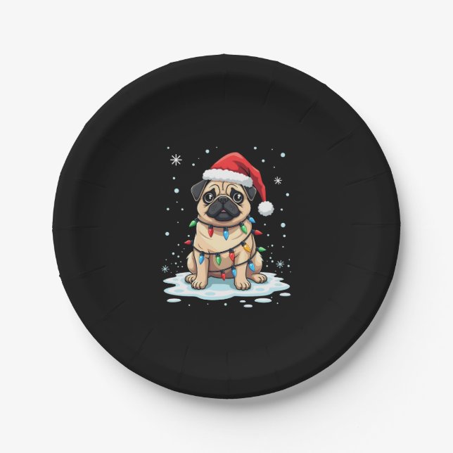 Prato De Papel Pug Dog Christmas Men Women (2) (Frente)