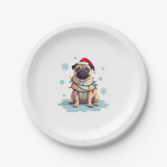Prato De Papel Pug Dog Christmas Men Women (2) (Frente)