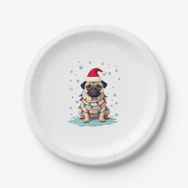 Prato De Papel Pug Dog Christmas Men Women (3) (Frente)