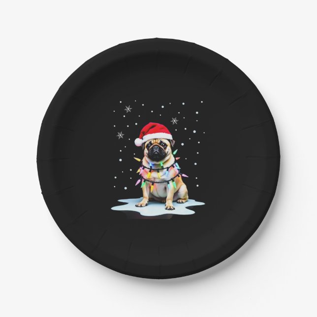 Prato De Papel Pug Dog Christmas Men Women (3) (Frente)