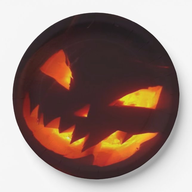 Prato De Papel Pumpkin assustador do Halloween (Frente)