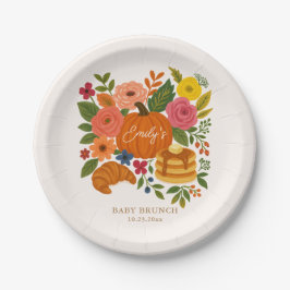 Prato De Papel Pumpkin Baby Shower Paper Plate, Fall Floral