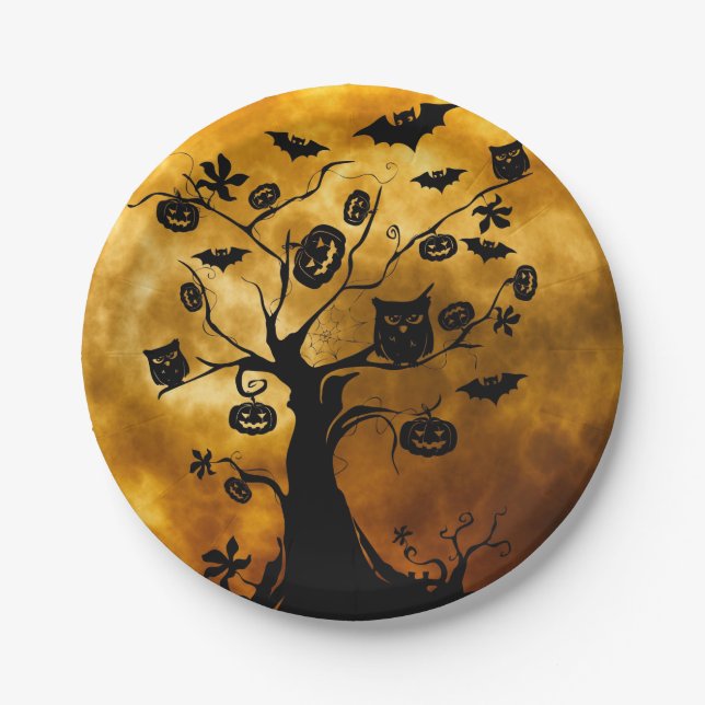 Prato De Papel Pumpkin, Bat e Coruja - Placa de Papel Halloween (Frente)