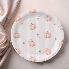 Prato De Papel Pumpkin Bow Fall Autumn Floral Baby Shower