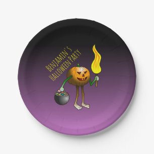 Prato De Papel Pumpkin com placa de papel Candy Cauldron