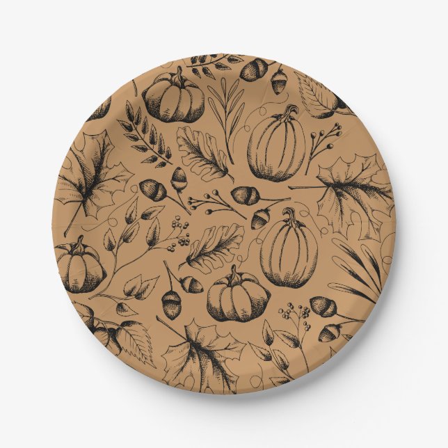 Prato De Papel Pumpkin de Colheita Laranja Queimada (Frente)