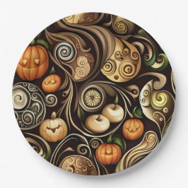 Prato De Papel Pumpkin de Steampunk Halloween e Placa de Papel