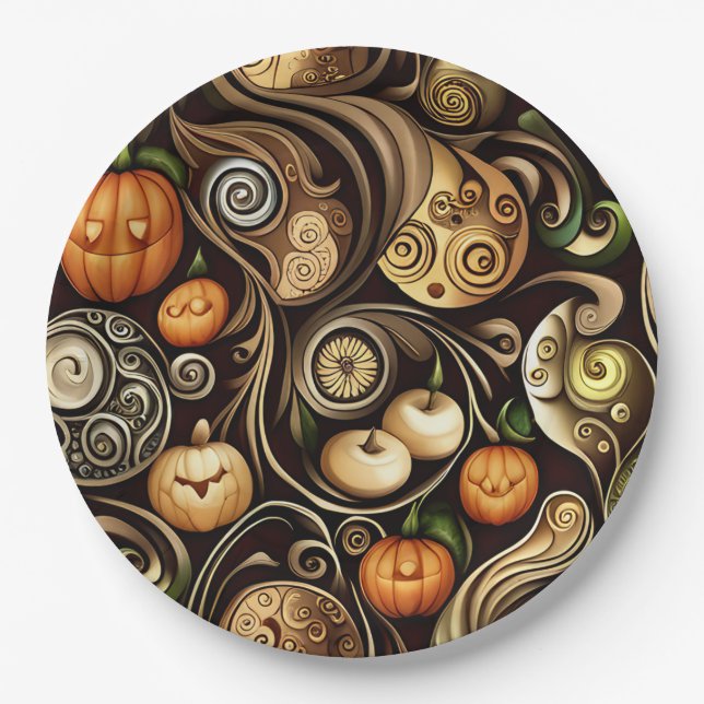 Prato De Papel Pumpkin de Steampunk Halloween e Placa de Papel (Frente)