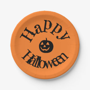 Prato De Papel Pumpkin do Dia das Bruxas Feliz de Laranja Moderno