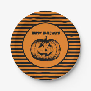 Prato De Papel Pumpkin em Papel Stripkin de Jack-o-lanterno