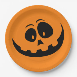 Prato De Papel Pumpkin Face Orange Halloween