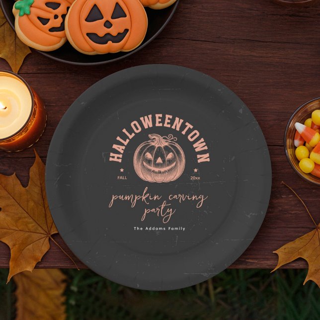 Prato De Papel Pumpkin Fazendo Laranja Negro Festa de Halloween (Criador carregado)