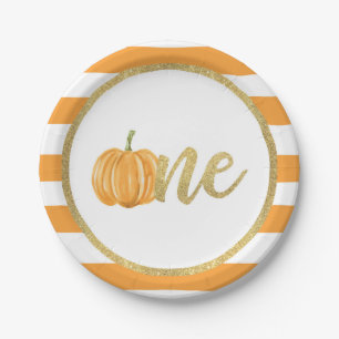 Prato De Papel Pumpkin First Birthday Paper Plate - Faixa Laranja