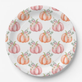 Prato De Papel Pumpkin Floral Laranja e Rosa Suave