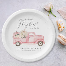 Pumpkin Floral Truck Watercolor Baby Girl Chá
