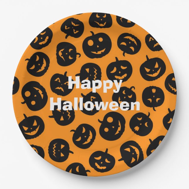 Prato De Papel Pumpkin Laranja do Partido Feliz das Bruxas (Frente)