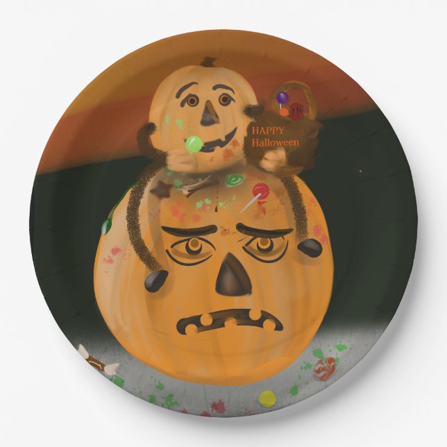 Prato De Papel Pumpkin Mess Halloween Plates (Frente)