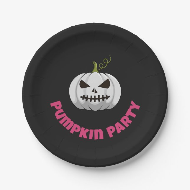 Prato De Papel Pumpkin Paper Plate With Pumpkin Party Text (Frente)