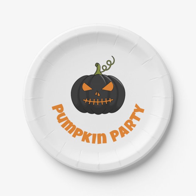 Prato De Papel Pumpkin Paper Plate With Pumpkin Party Text (Frente)