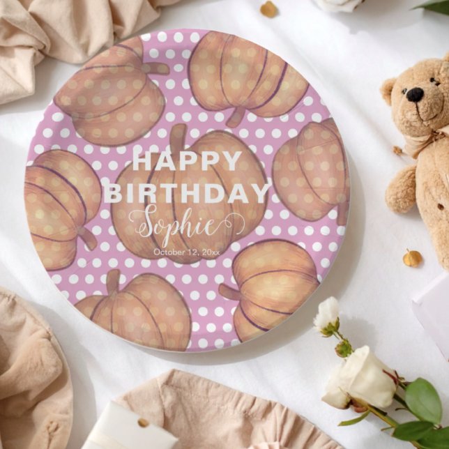 Prato De Papel Pumpkin Party Pink & Orange Birthday (Criador carregado)