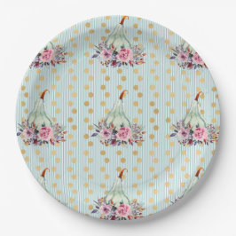 Prato De Papel Pumpkin pastel elegante outono floral chaleira de 