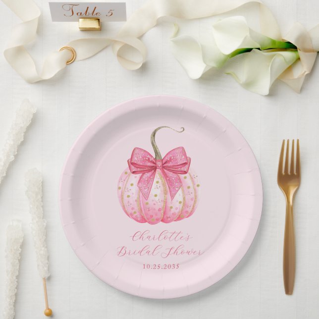 Prato De Papel Pumpkin rosa Chá de panela do Halloween (Casamento)