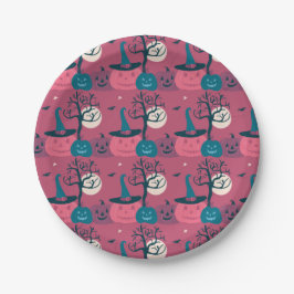 Prato De Papel Pumpkin rosa escuro Dia das Bruxas